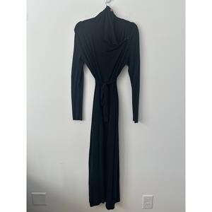 Lunya Maxi Cowl Neck Belted Lounge Dress Womens Size XS/S Black Long Sleeve